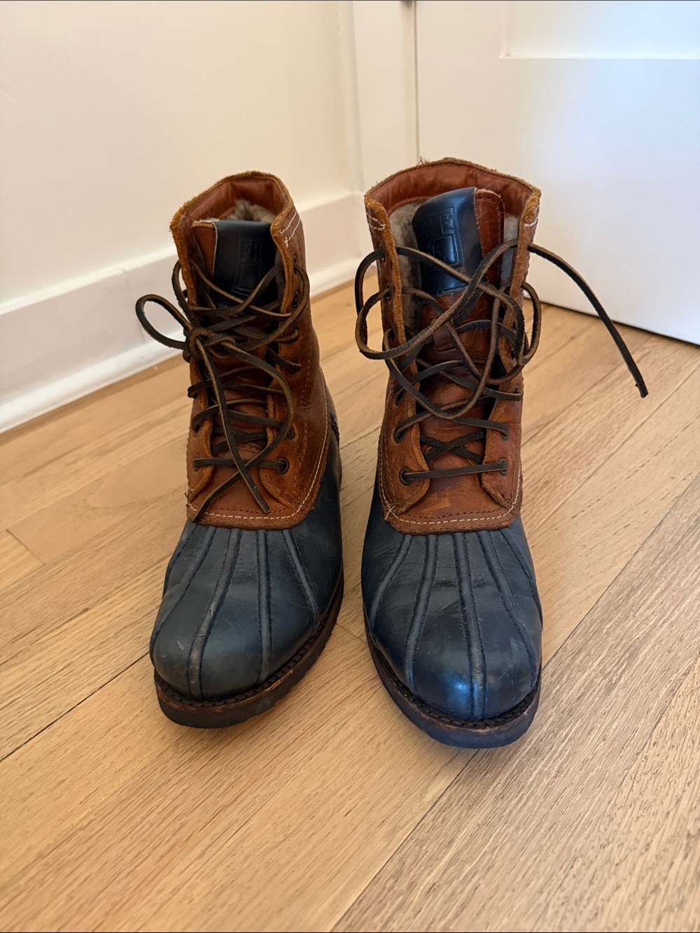 Frye Two-Tone Brown and Black Lace-Up Duck Boots- Size 8
